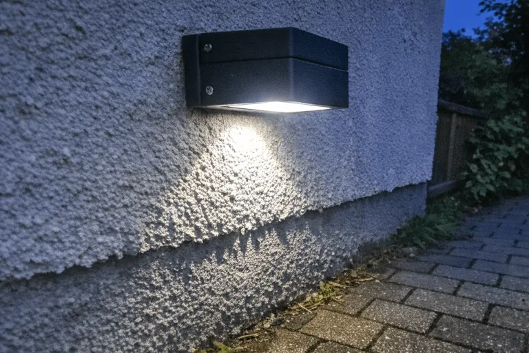 Robuste Außenleuchten an einer Hausfassade